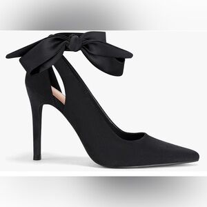 Fashare Black High Heels Bow Tie Back Sexy Stiletto Ankle Strap Women's Size 7.5